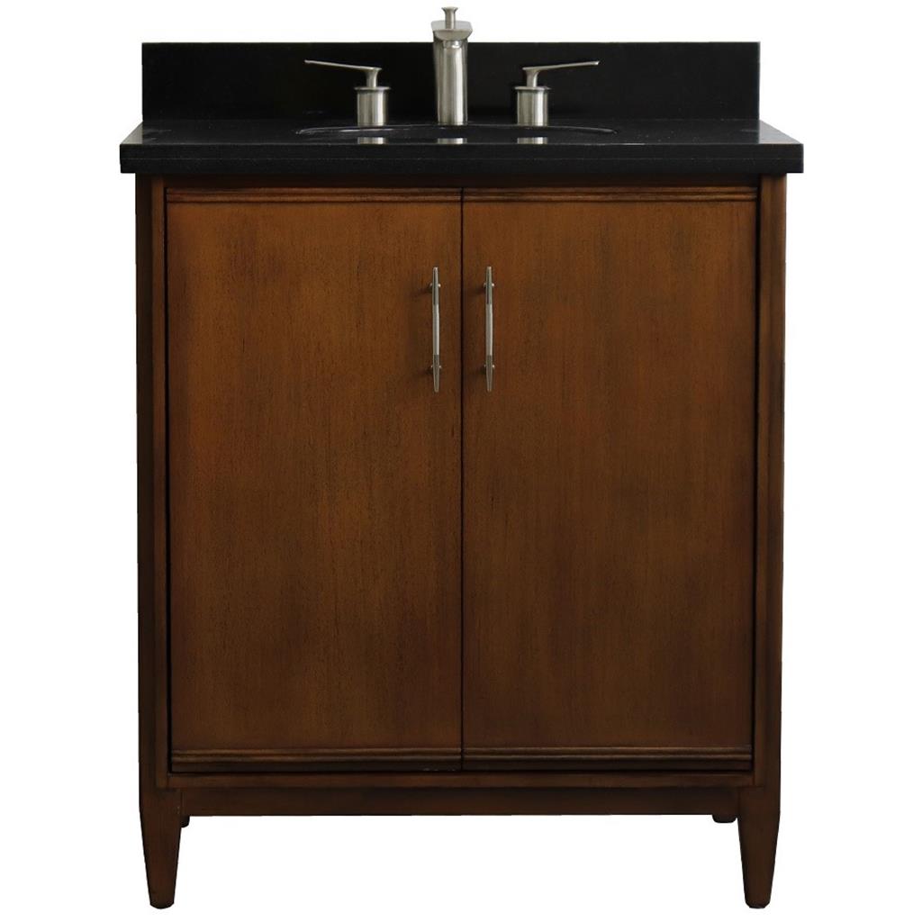 Bellaterra MCM 31" Single Vanity, Walnut, Black Galaxy Granite Top/Oval Sink