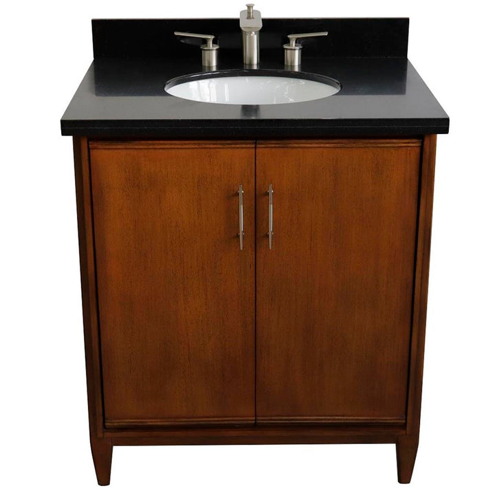 Bellaterra MCM 31" Single Vanity, Walnut, Black Galaxy Granite Top/Oval Sink