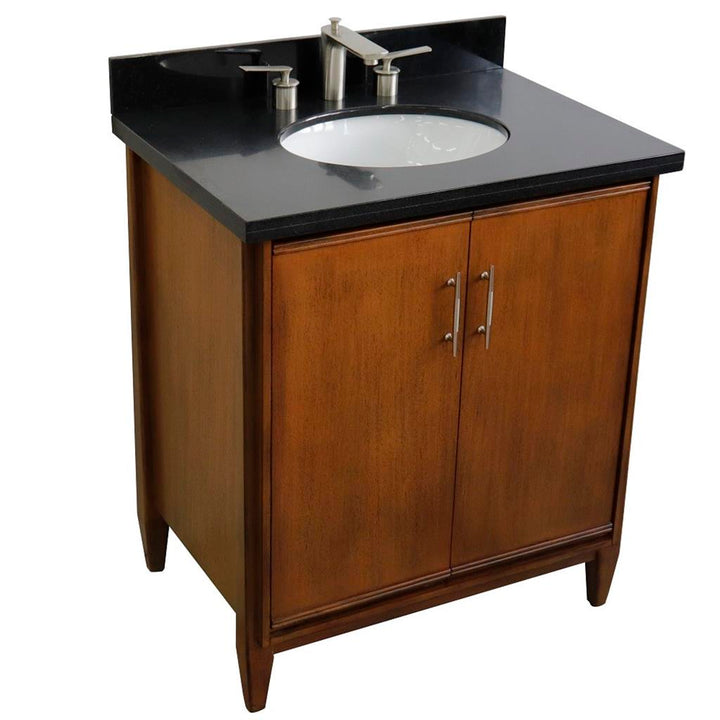 Bellaterra MCM 31" Single Vanity, Walnut, Black Galaxy Granite Top/Oval Sink