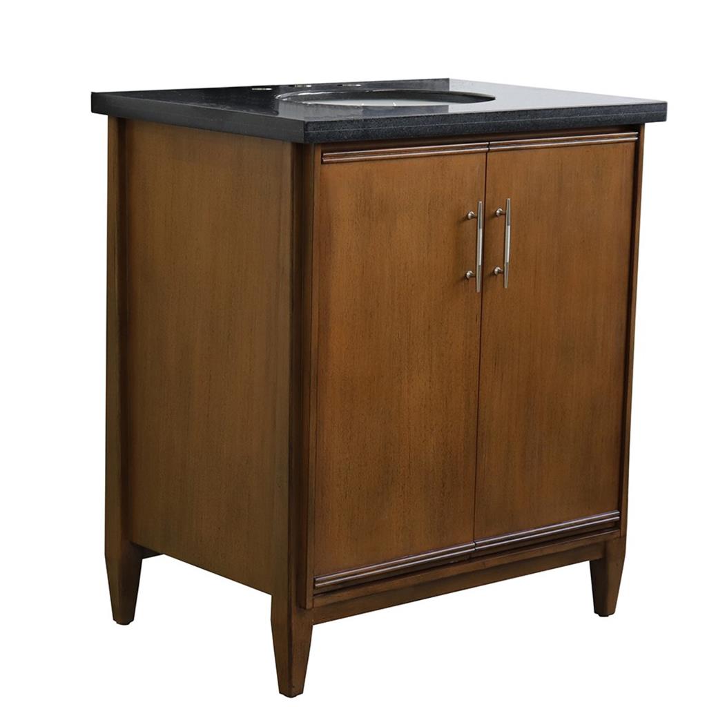 Bellaterra MCM 31" Single Vanity, Walnut, Black Galaxy Granite Top/Oval Sink