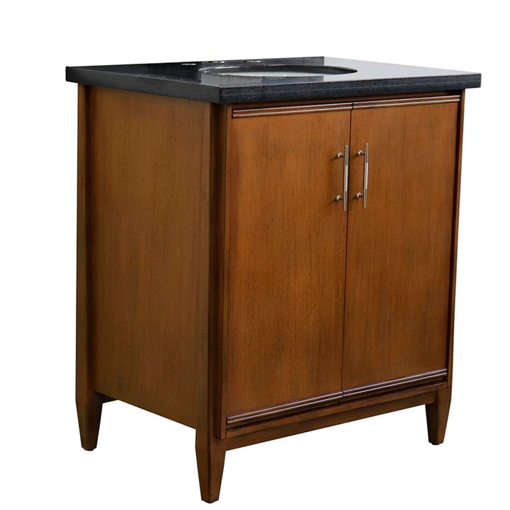 Bellaterra MCM 31" Single Vanity, Walnut, Black Galaxy Granite Top/Oval Sink