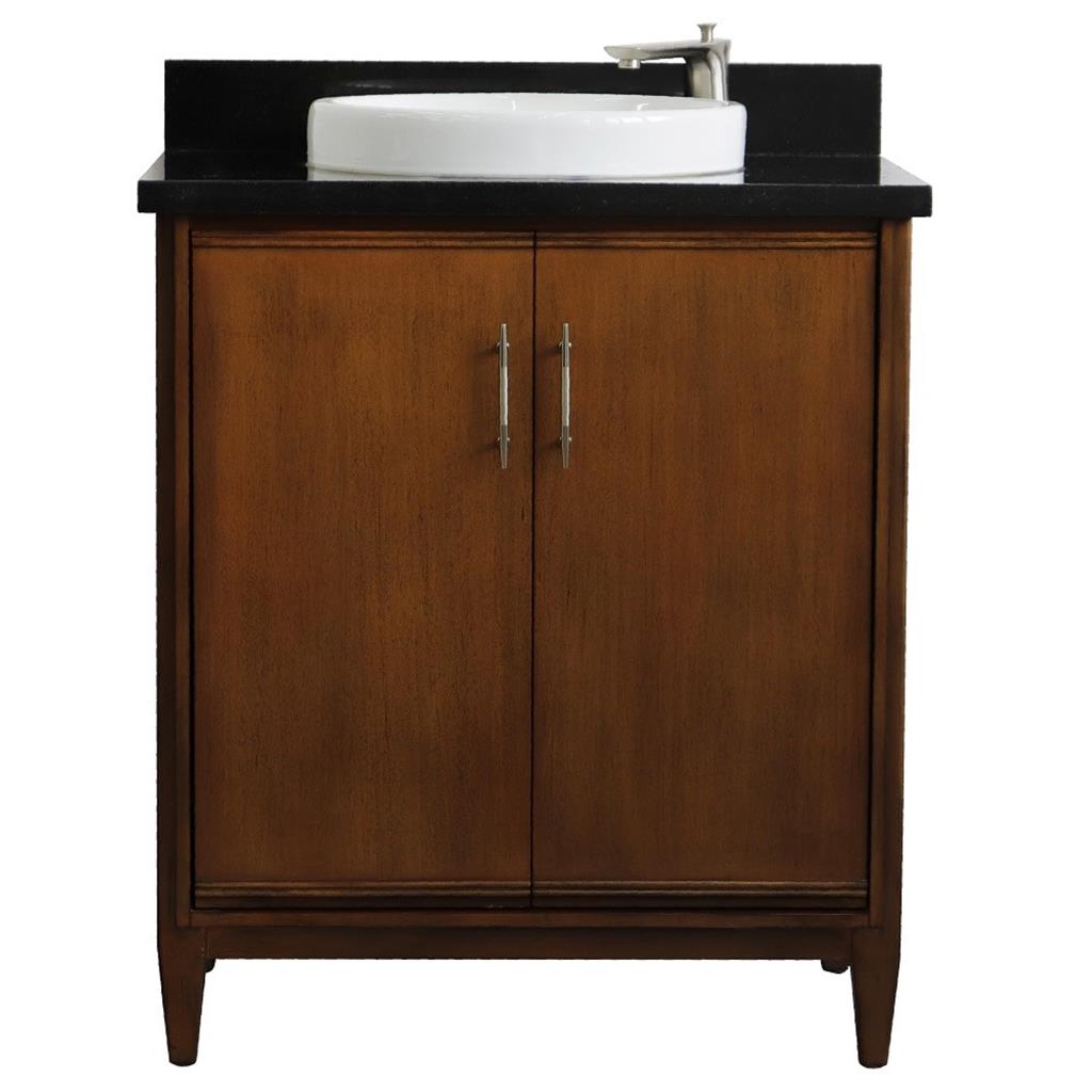 Bellaterra MCM 31" Single Vanity, Walnut, Black Galaxy Granite Top/Round Sink