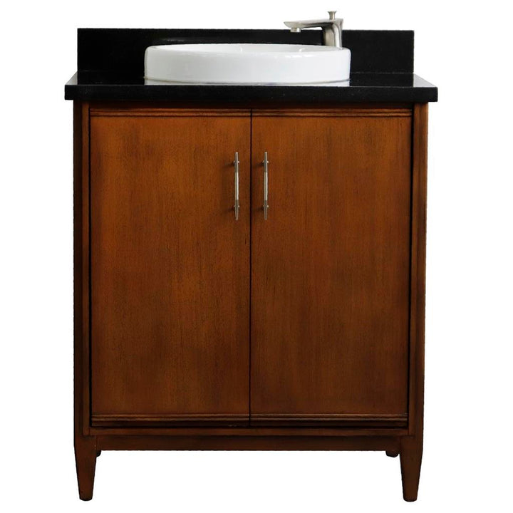 Bellaterra MCM 31" Single Vanity, Walnut, Black Galaxy Granite Top/Round Sink