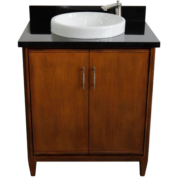 Bellaterra MCM 31" Single Vanity, Walnut, Black Galaxy Granite Top/Round Sink