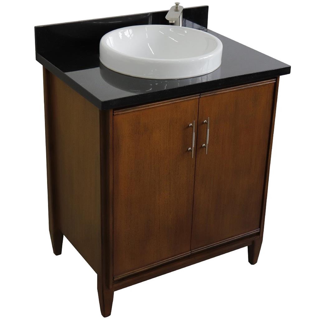 Bellaterra MCM 31" Single Vanity, Walnut, Black Galaxy Granite Top/Round Sink