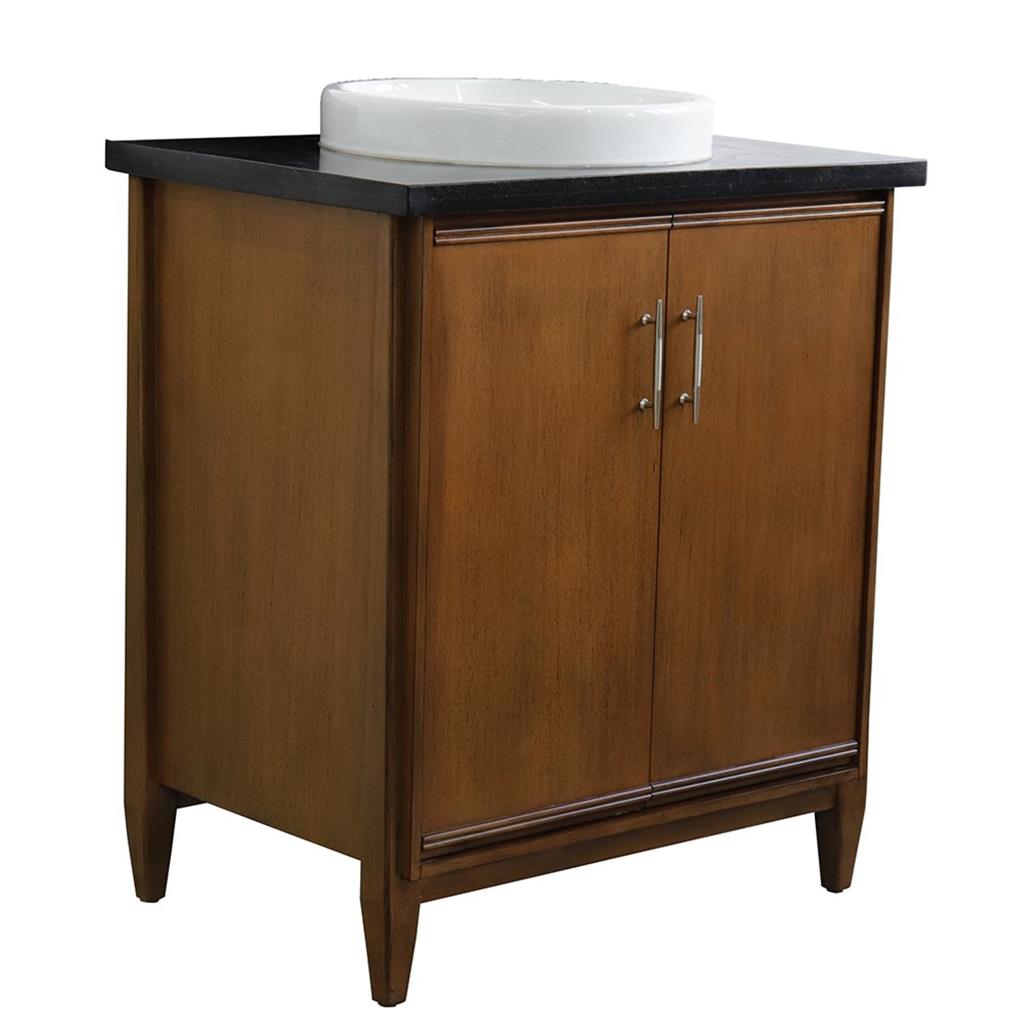 Bellaterra MCM 31" Single Vanity, Walnut, Black Galaxy Granite Top/Round Sink