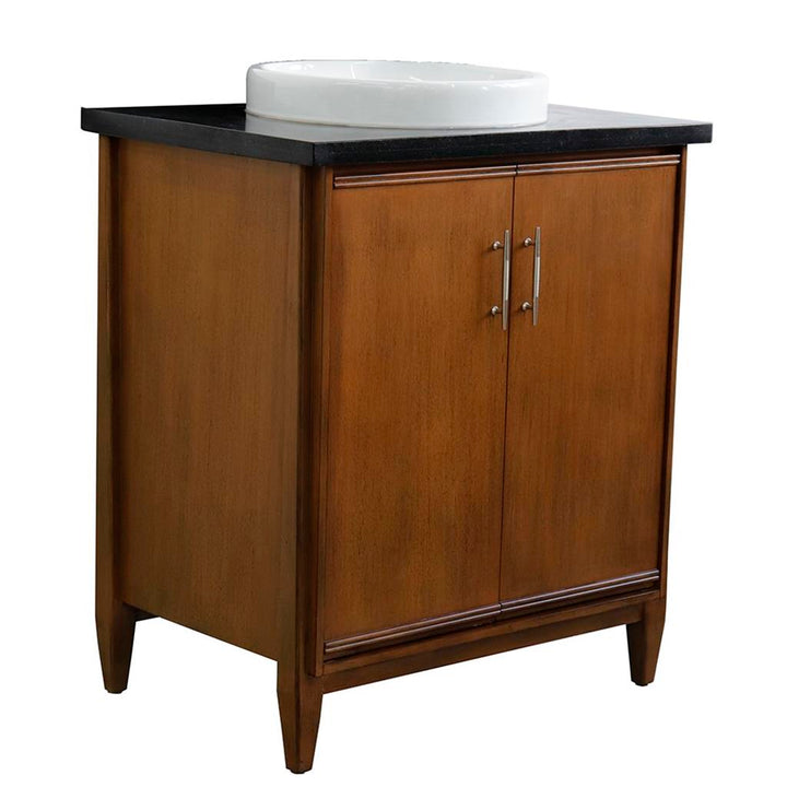 Bellaterra MCM 31" Single Vanity, Walnut, Black Galaxy Granite Top/Round Sink