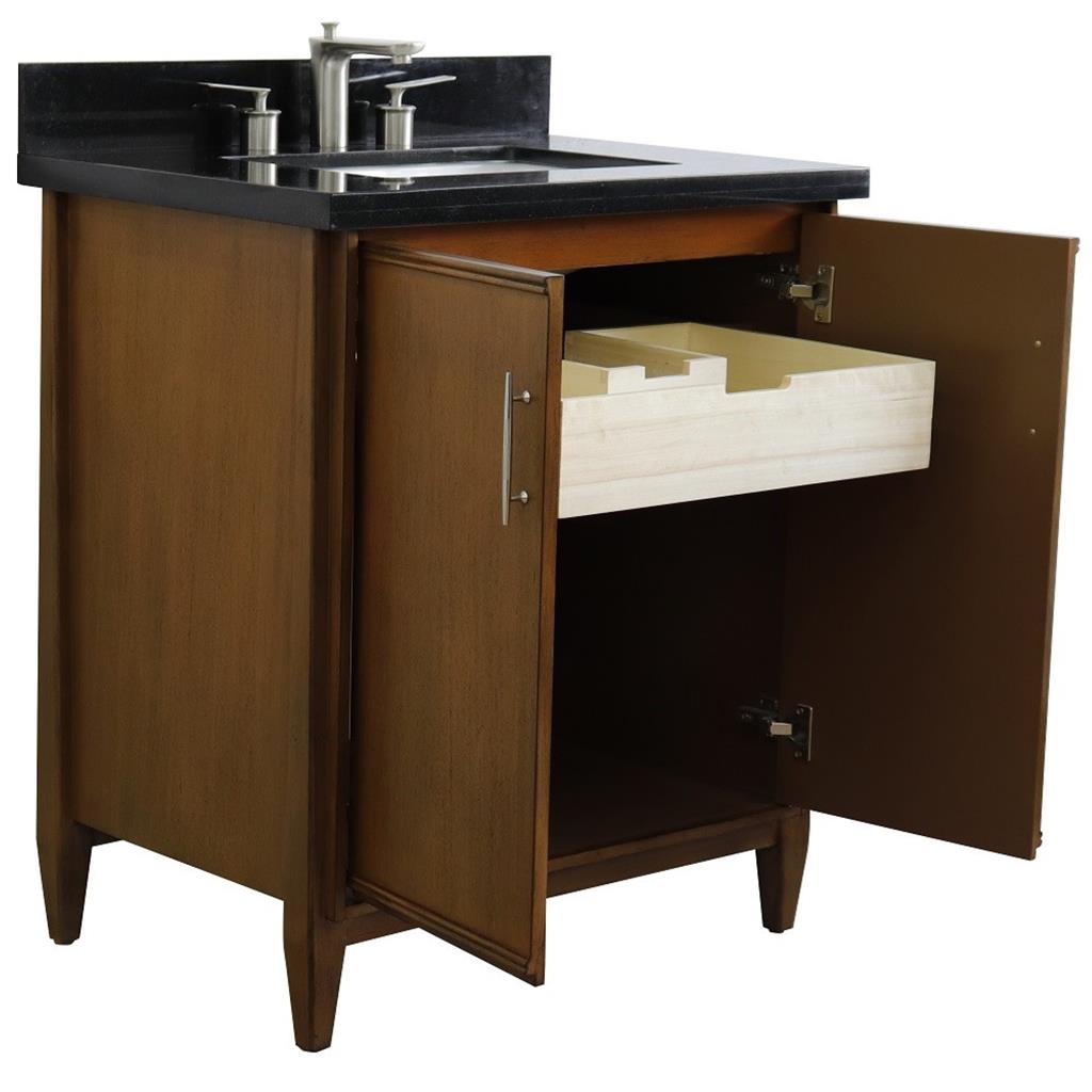 Bellaterra MCM 31" Single Vanity, Walnut, Black Galaxy Granite Top/Rectangle Sink