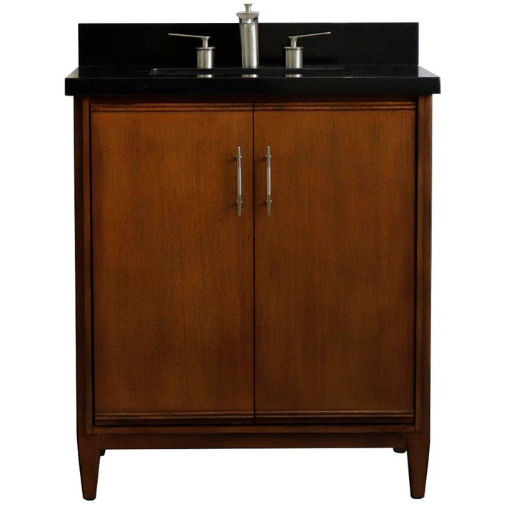 Bellaterra MCM 31" Single Vanity, Walnut, Black Galaxy Granite Top/Rectangle Sink