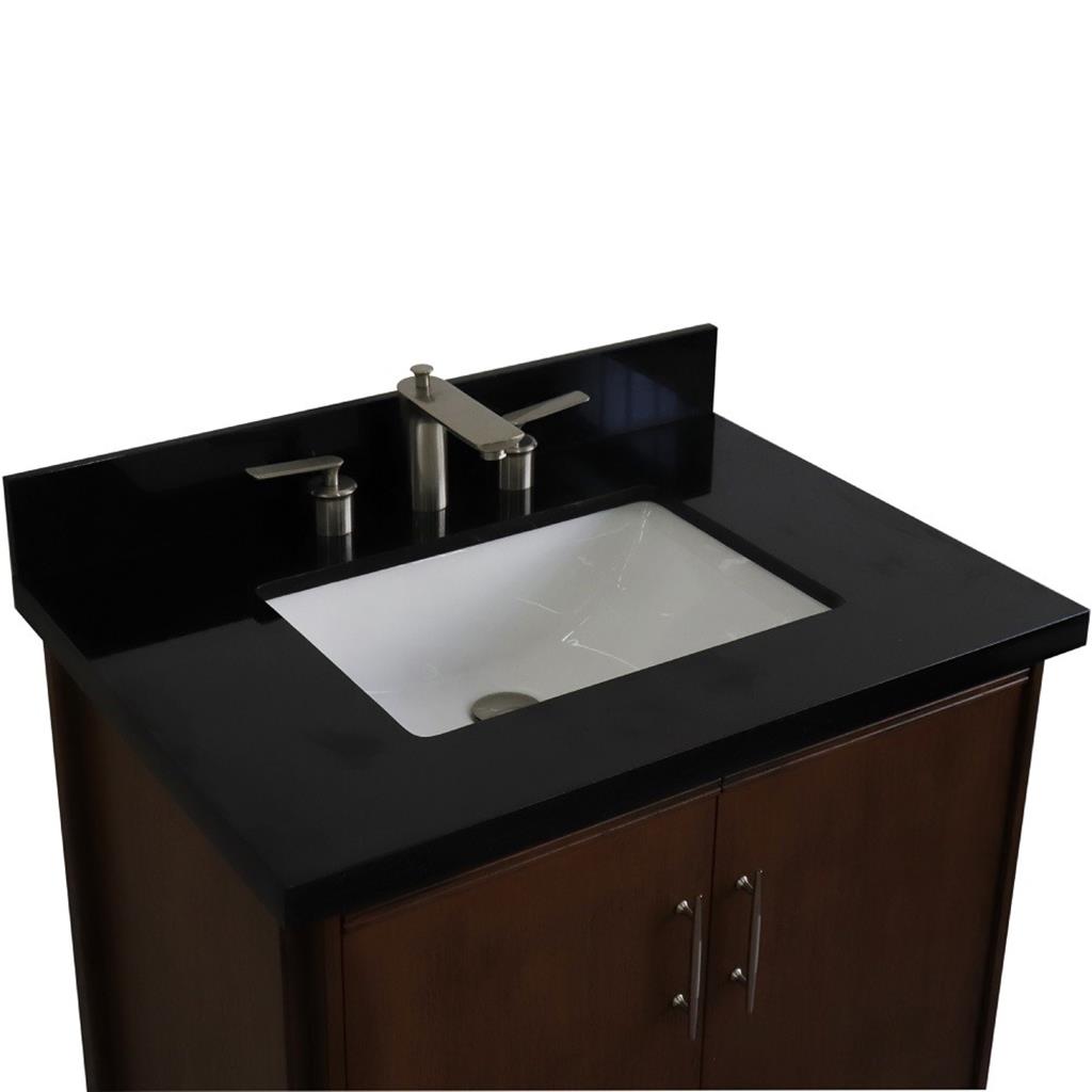 Bellaterra MCM 31" Single Vanity, Walnut, Black Galaxy Granite Top/Rectangle Sink