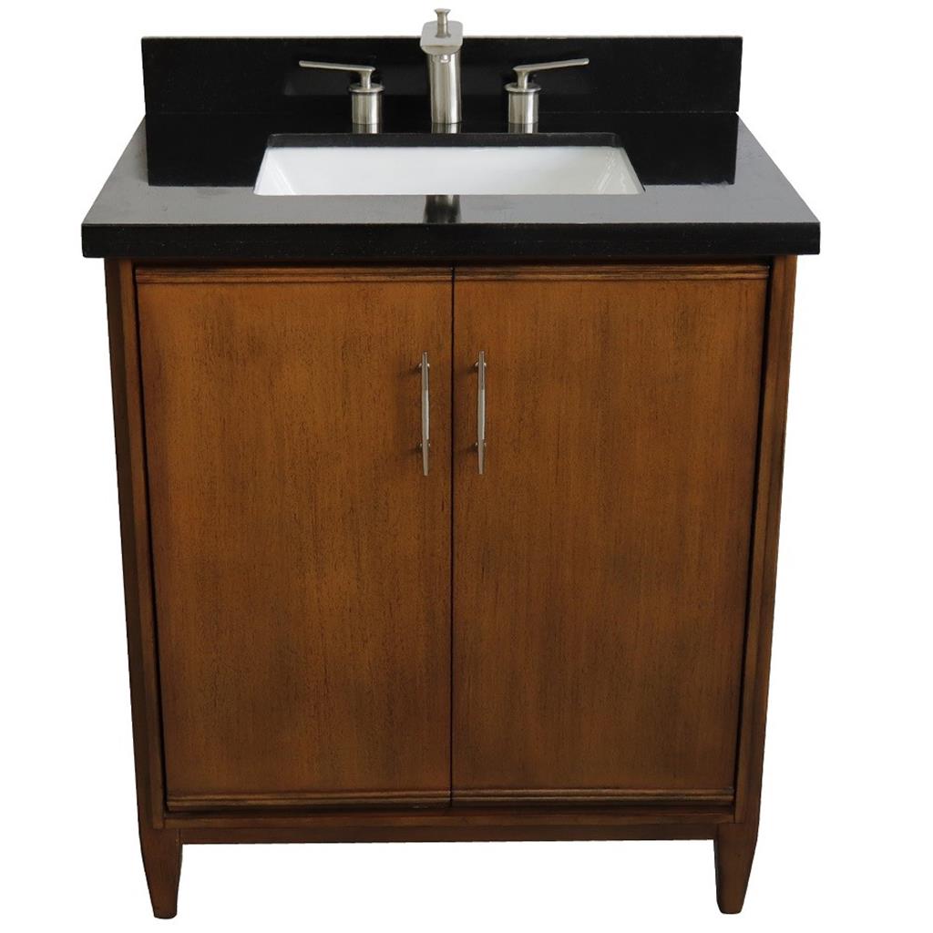 Bellaterra MCM 31" Single Vanity, Walnut, Black Galaxy Granite Top/Rectangle Sink