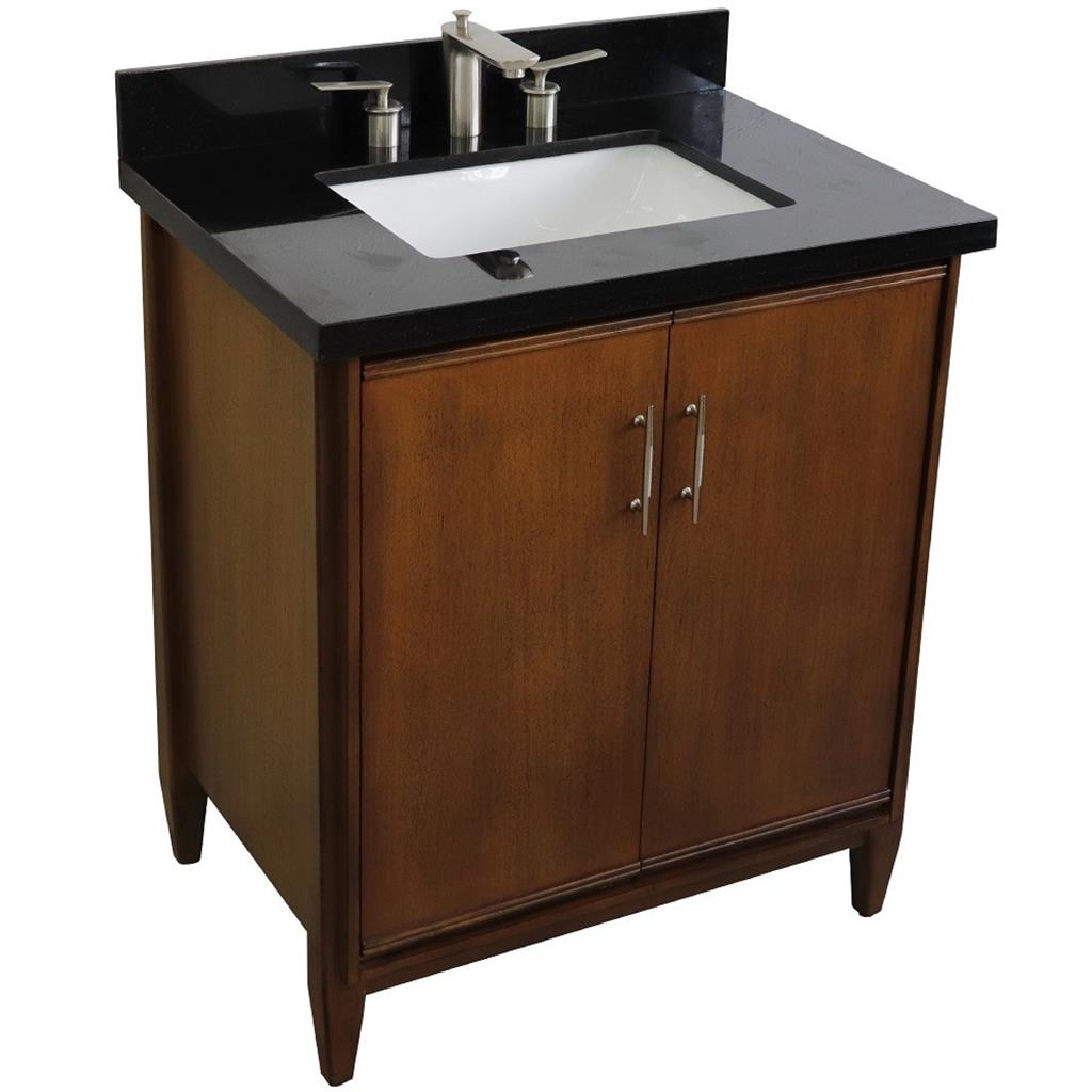 Bellaterra MCM 31" Single Vanity, Walnut, Black Galaxy Granite Top/Rectangle Sink