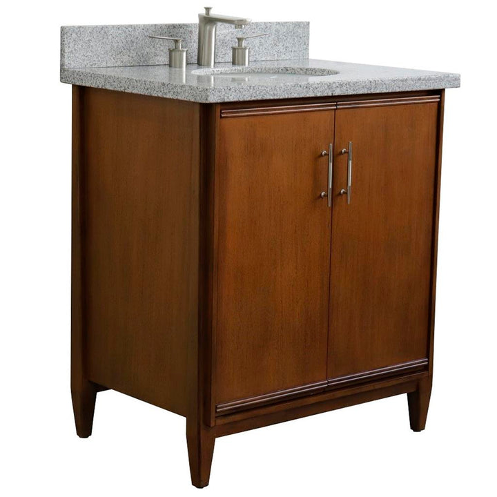 Bellaterra MCM 31" Single Vanity, Walnut, Gray Granite Top/Oval Sink