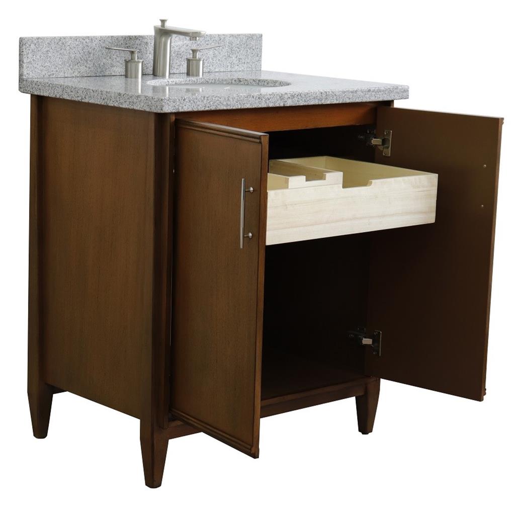 Bellaterra MCM 31" Single Vanity, Walnut, Gray Granite Top/Oval Sink