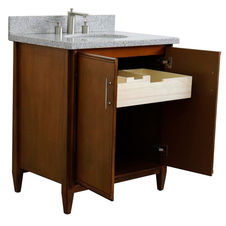 Bellaterra MCM 31" Single Vanity, Walnut, Gray Granite Top/Oval Sink