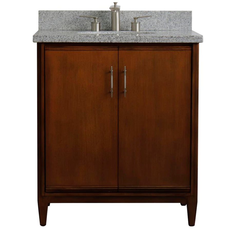 Bellaterra MCM 31" Single Vanity, Walnut, Gray Granite Top/Oval Sink