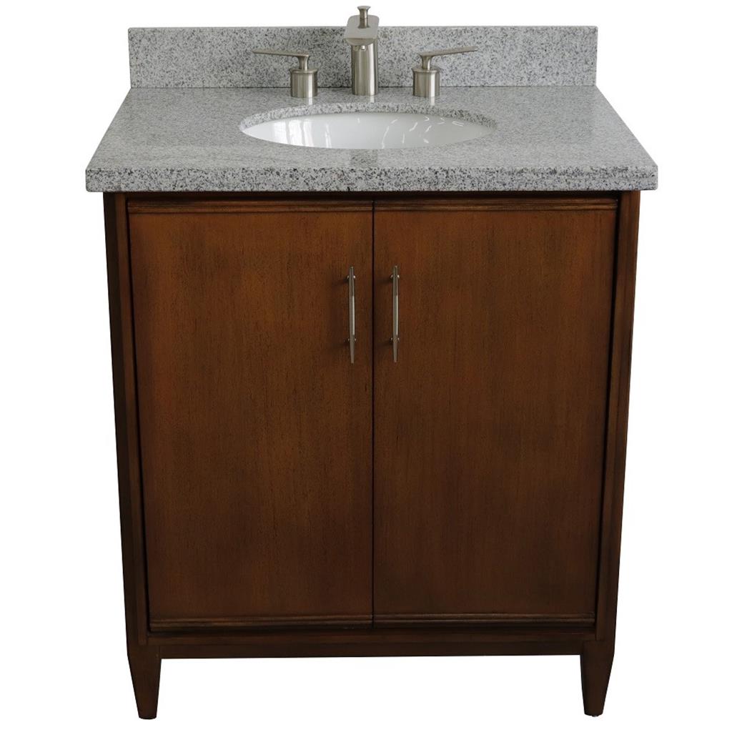 Bellaterra MCM 31" Single Vanity, Walnut, Gray Granite Top/Oval Sink