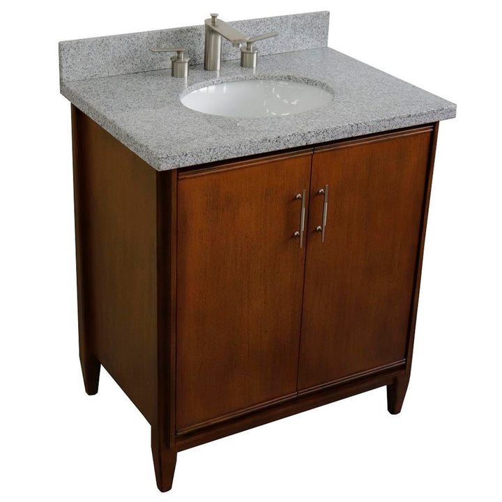 Bellaterra MCM 31" Single Vanity, Walnut, Gray Granite Top/Oval Sink