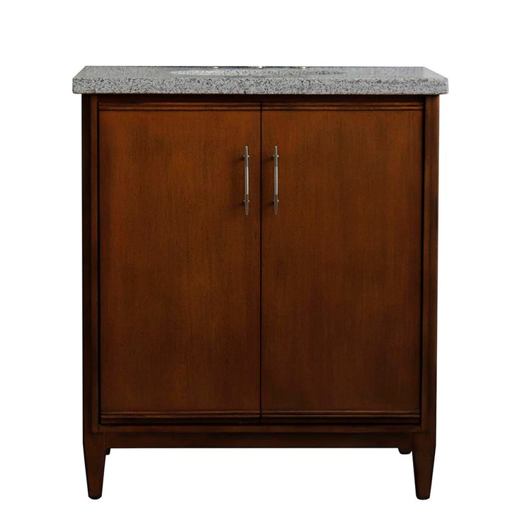 Bellaterra MCM 31" Single Vanity, Walnut, Gray Granite Top/Oval Sink