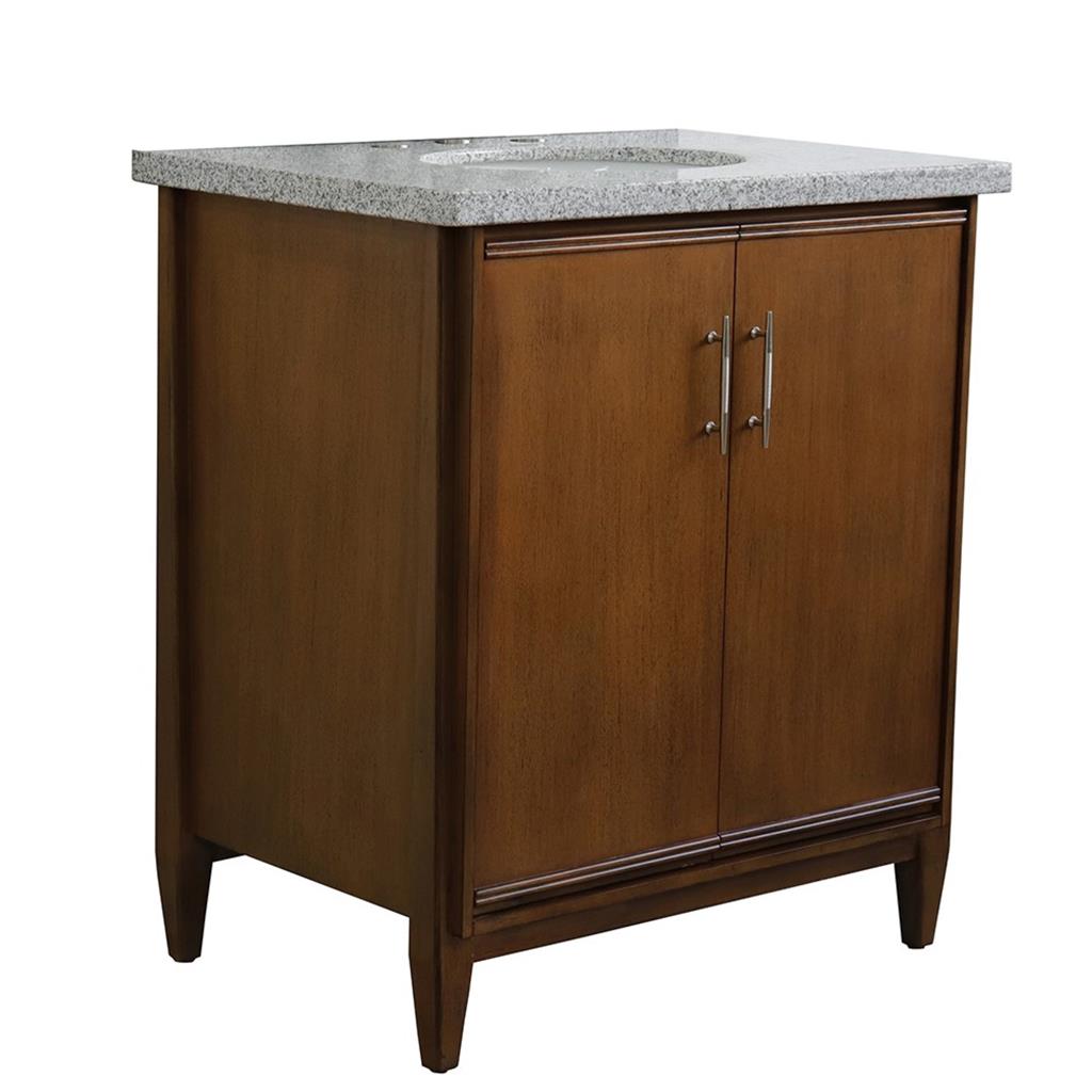 Bellaterra MCM 31" Single Vanity, Walnut, Gray Granite Top/Oval Sink