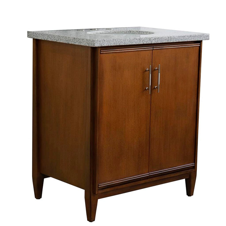 Bellaterra MCM 31" Single Vanity, Walnut, Gray Granite Top/Oval Sink