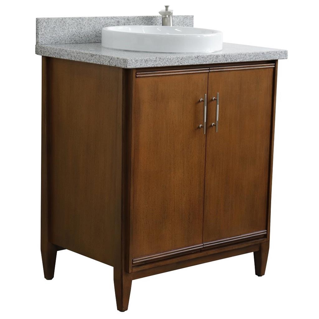 Bellaterra MCM 31" Single Vanity, Walnut, Gray Granite Top/Round Sink