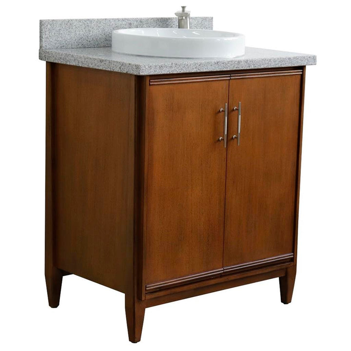 Bellaterra MCM 31" Single Vanity, Walnut, Gray Granite Top/Round Sink