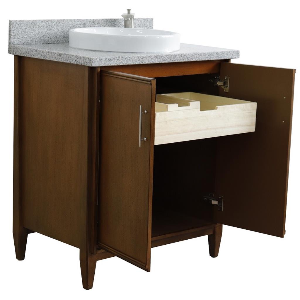 Bellaterra MCM 31" Single Vanity, Walnut, Gray Granite Top/Round Sink