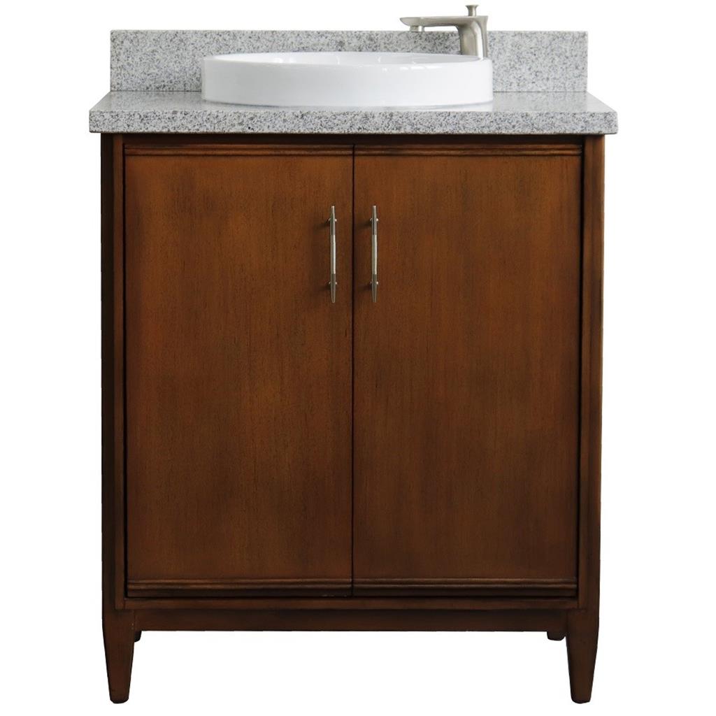 Bellaterra MCM 31" Single Vanity, Walnut, Gray Granite Top/Round Sink