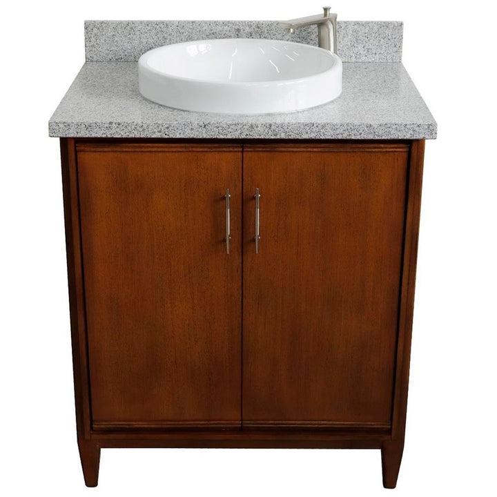 Bellaterra MCM 31" Single Vanity, Walnut, Gray Granite Top/Round Sink