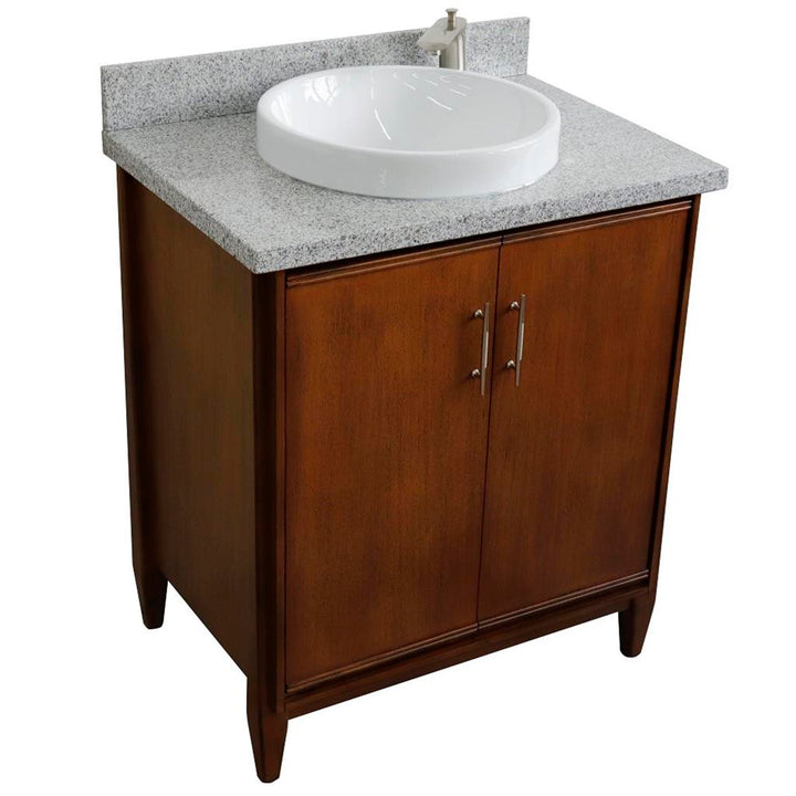 Bellaterra MCM 31" Single Vanity, Walnut, Gray Granite Top/Round Sink