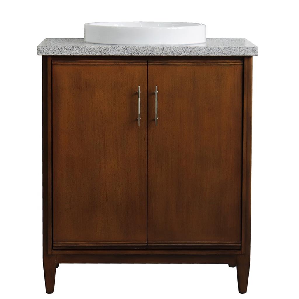 Bellaterra MCM 31" Single Vanity, Walnut, Gray Granite Top/Round Sink