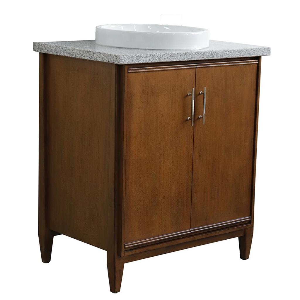 Bellaterra MCM 31" Single Vanity, Walnut, Gray Granite Top/Round Sink