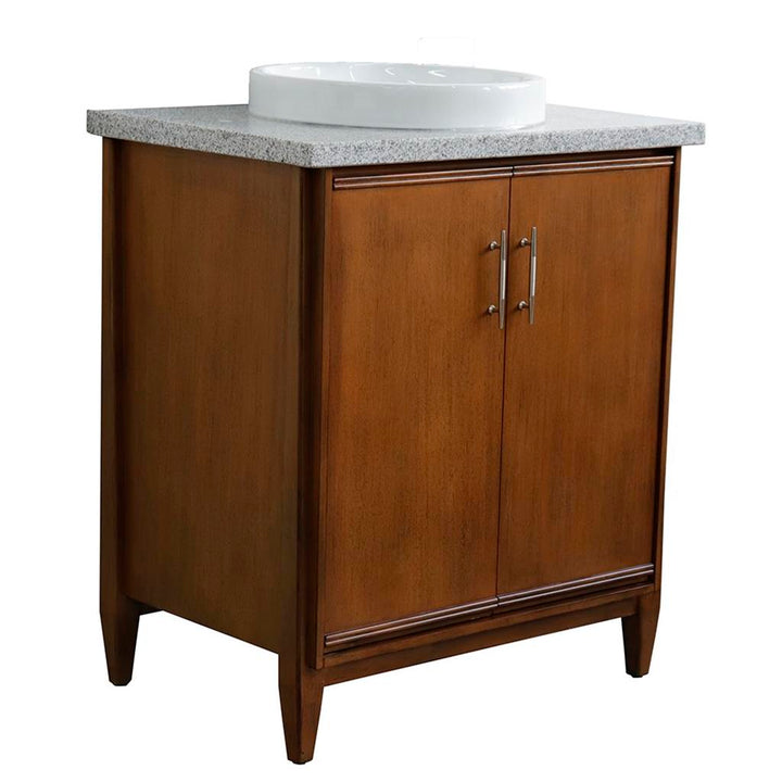 Bellaterra MCM 31" Single Vanity, Walnut, Gray Granite Top/Round Sink