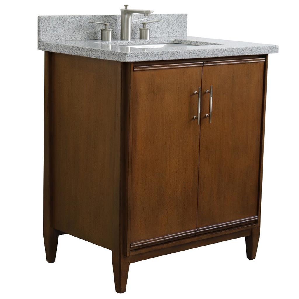 Bellaterra MCM 31" Single Vanity, Walnut, Gray Granite Top/Rectangle Sink