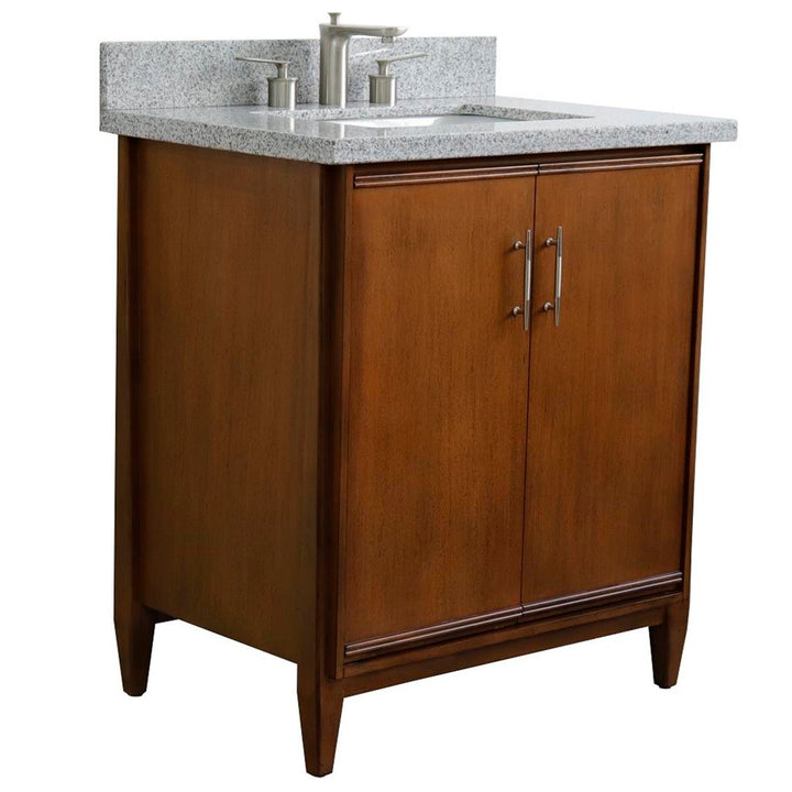 Bellaterra MCM 31" Single Vanity, Walnut, Gray Granite Top/Rectangle Sink