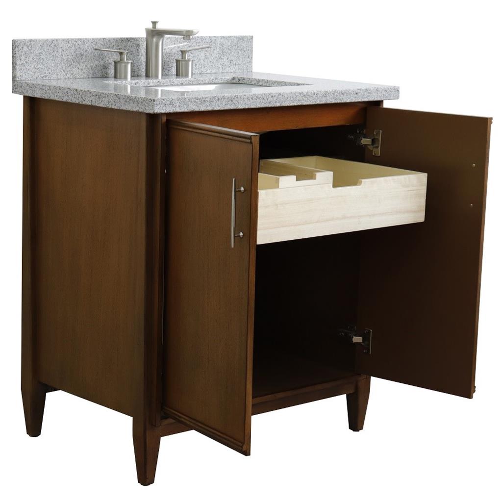 Bellaterra MCM 31" Single Vanity, Walnut, Gray Granite Top/Rectangle Sink