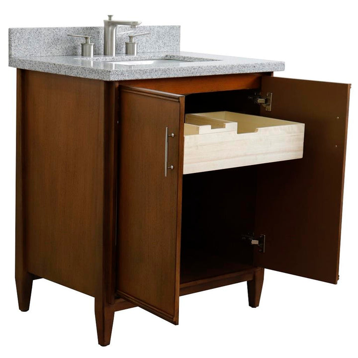 Bellaterra MCM 31" Single Vanity, Walnut, Gray Granite Top/Rectangle Sink