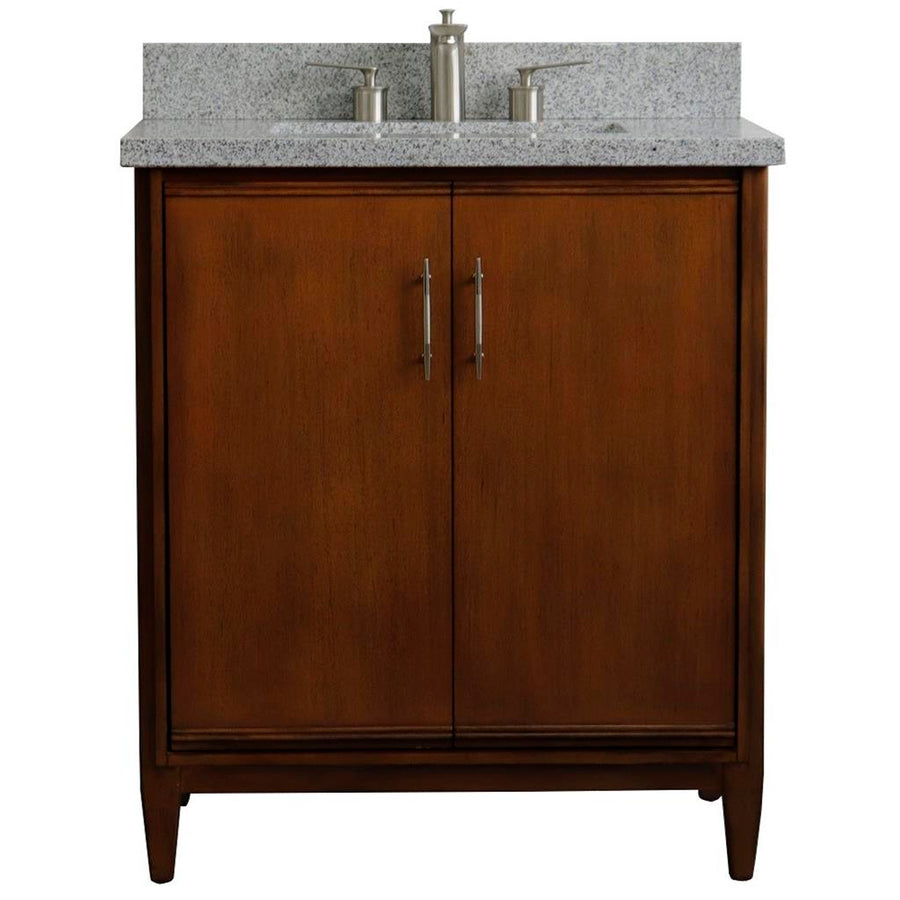 Bellaterra MCM 31" Single Vanity, Walnut, Gray Granite Top/Rectangle Sink