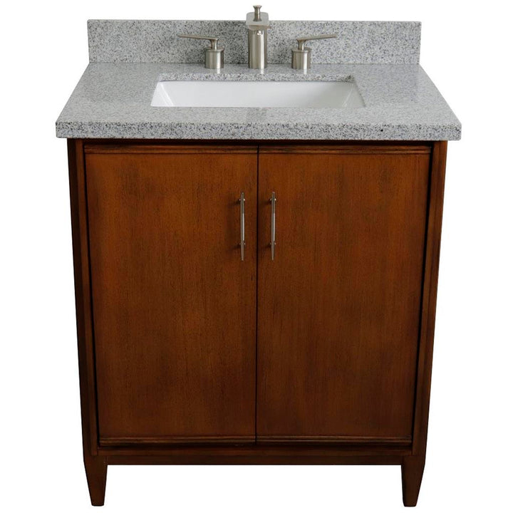 Bellaterra MCM 31" Single Vanity, Walnut, Gray Granite Top/Rectangle Sink