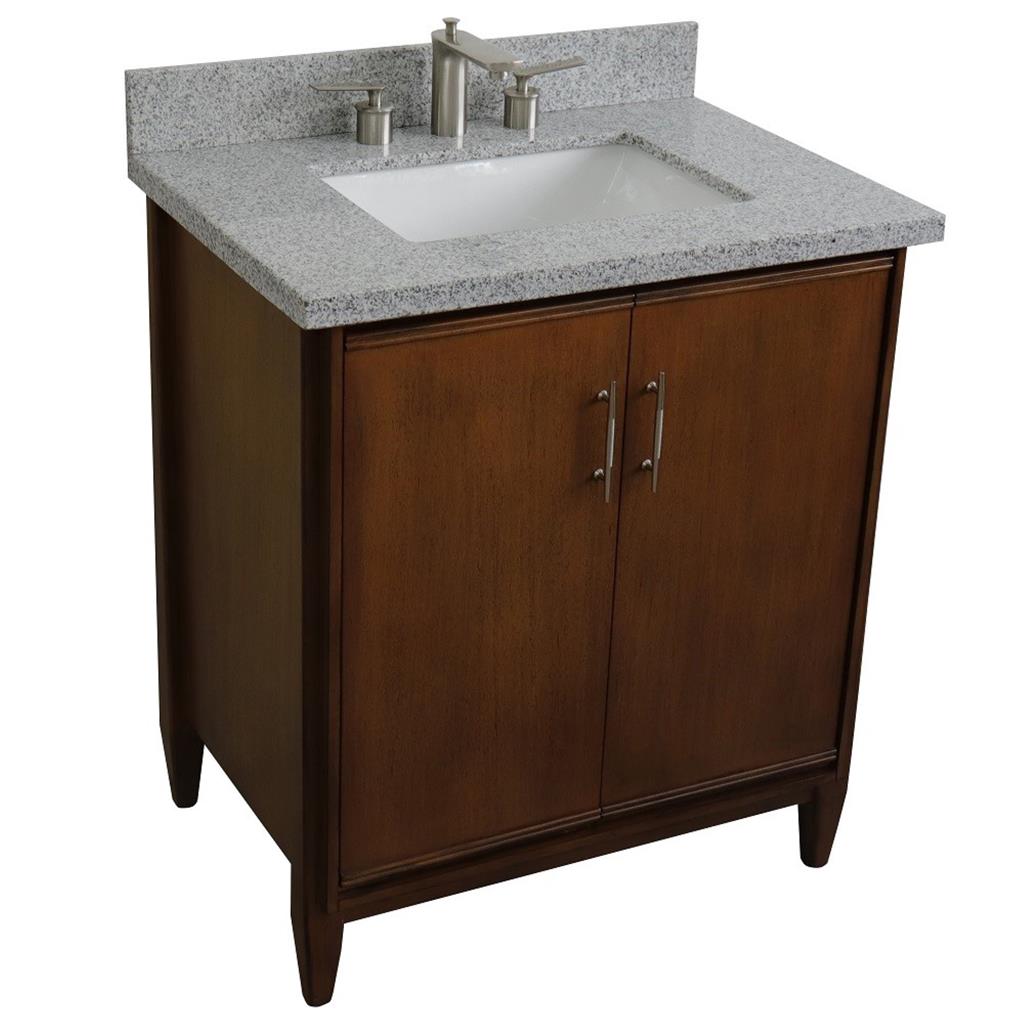 Bellaterra MCM 31" Single Vanity, Walnut, Gray Granite Top/Rectangle Sink