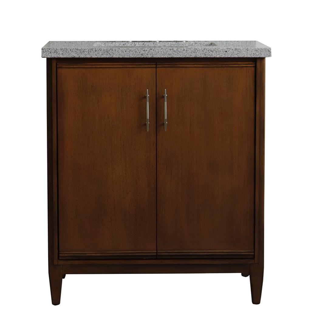 Bellaterra MCM 31" Single Vanity, Walnut, Gray Granite Top/Rectangle Sink