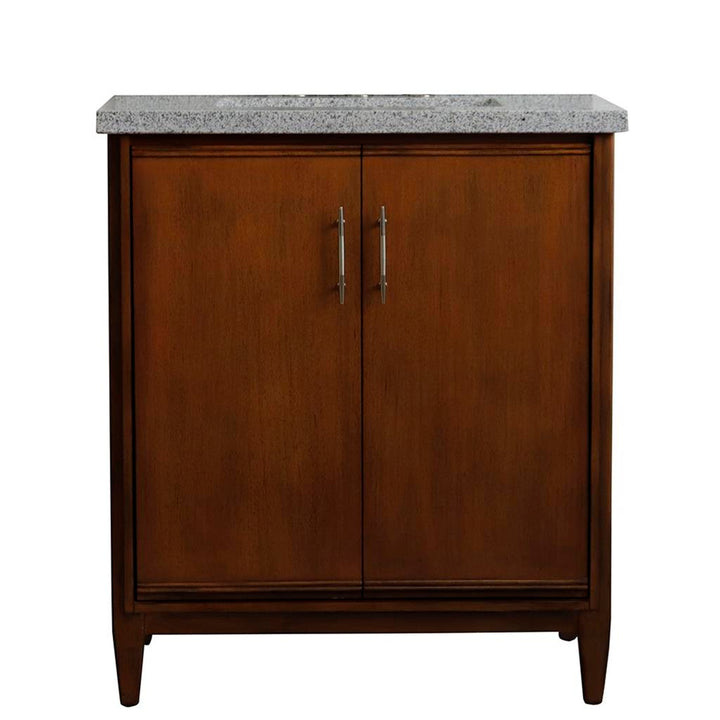 Bellaterra MCM 31" Single Vanity, Walnut, Gray Granite Top/Rectangle Sink