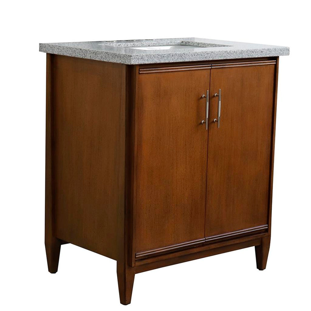 Bellaterra MCM 31" Single Vanity, Walnut, Gray Granite Top/Rectangle Sink