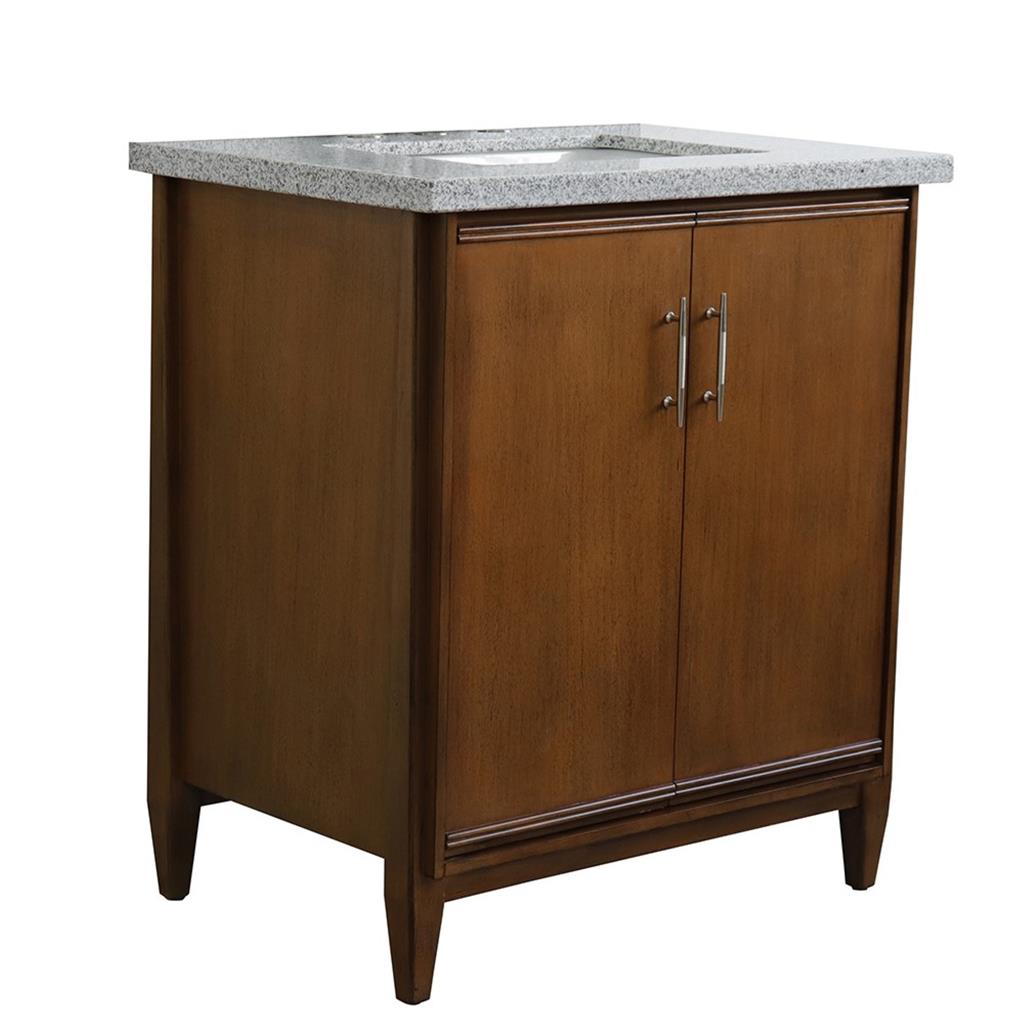 Bellaterra MCM 31" Single Vanity, Walnut, Gray Granite Top/Rectangle Sink