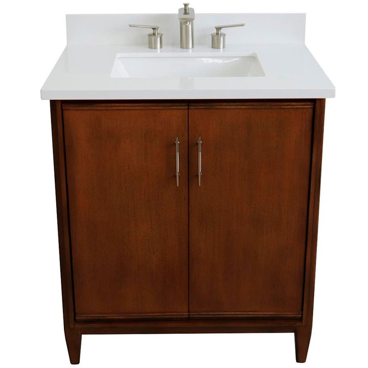 Bellaterra MCM 31" Single Vanity, Walnut, White Quartz Top/Rectangle Sink