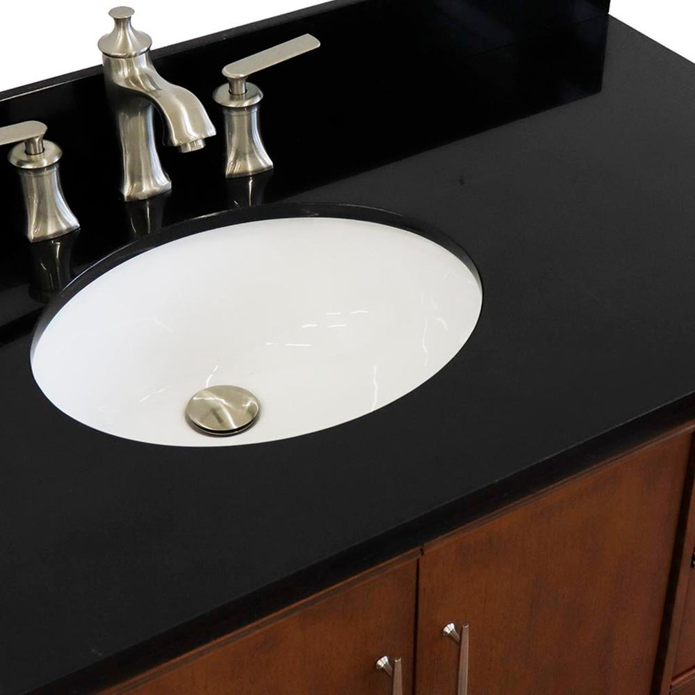 Bellaterra MCM 37" Single Vanity, Walnut, Black Galaxy Granite Top/Oval Sink, Left Door/Left Sink