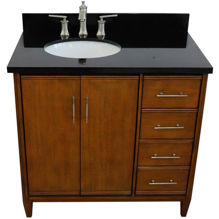 Bellaterra MCM 37" Single Vanity, Walnut, Black Galaxy Granite Top/Oval Sink, Left Door/Left Sink