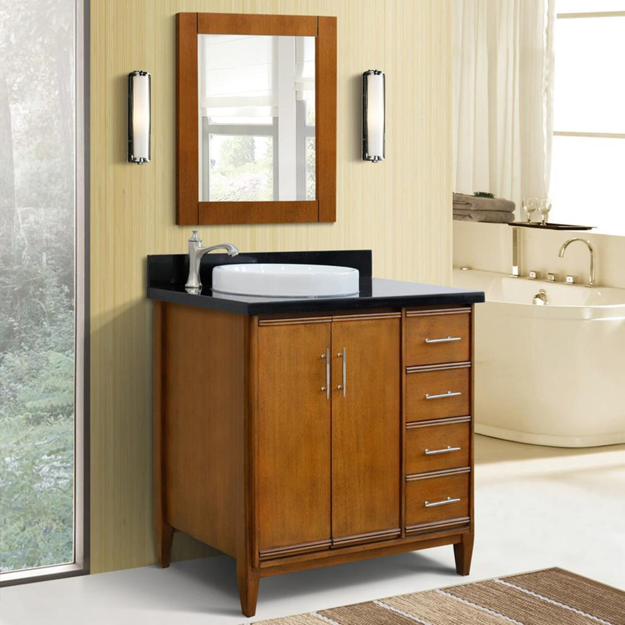 Bellaterra Home MCM 36" Walnut Vanity, Door on Left, Round Sink Black Galaxy Granite#top-options_black-galaxy-granite