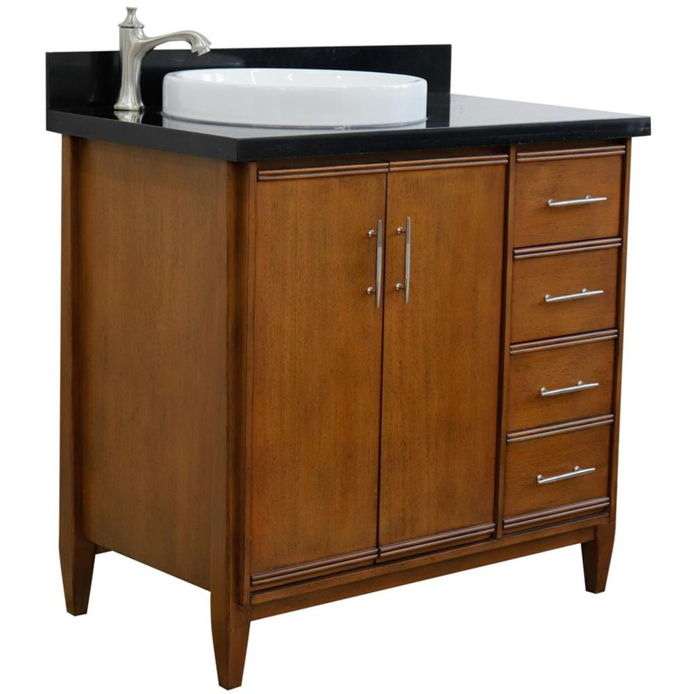 Bellaterra Home MCM 36" Walnut Vanity, Door on Left, Round Sink Black Galaxy Granite#top-options_black-galaxy-granite